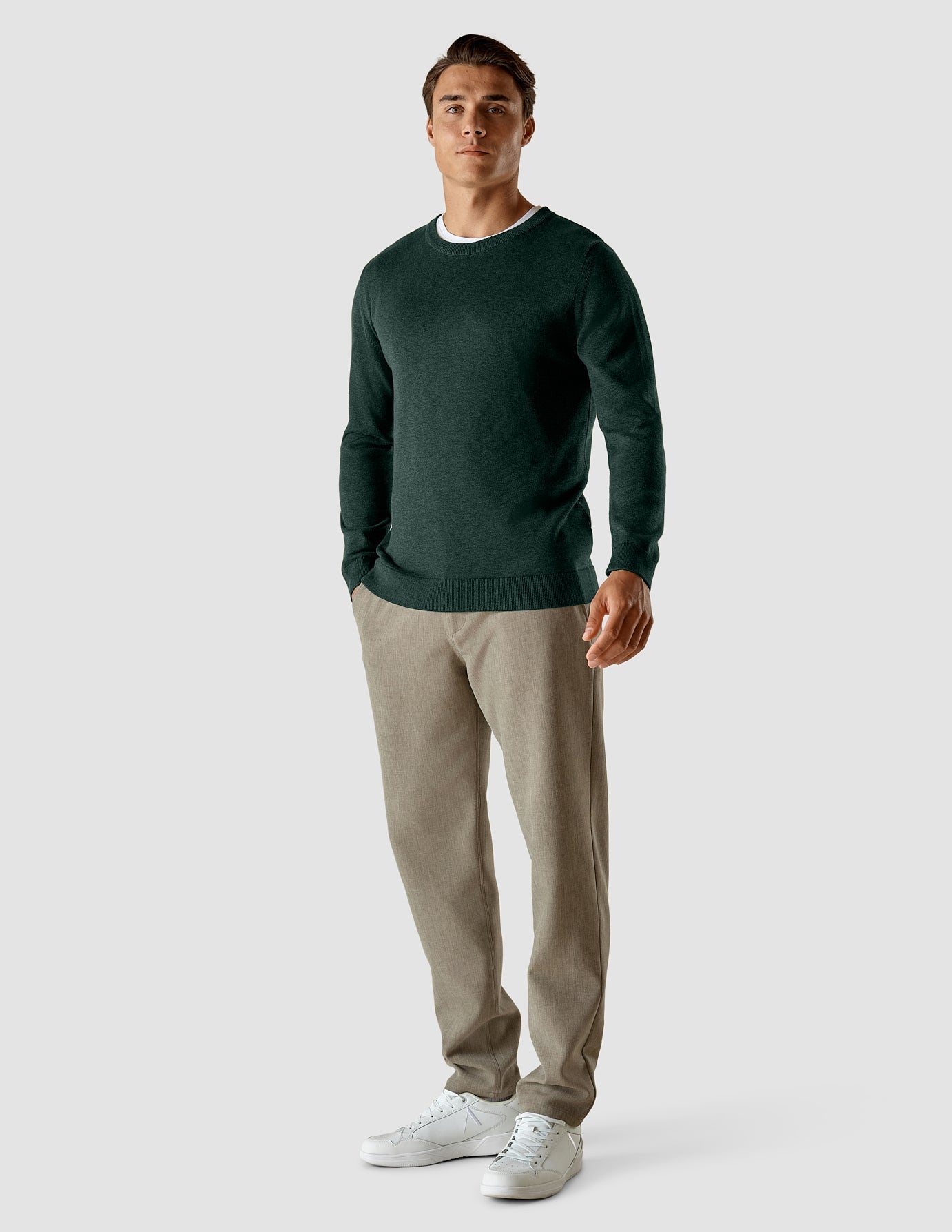 Fine Knit Crewneck Forest Green Molinaire